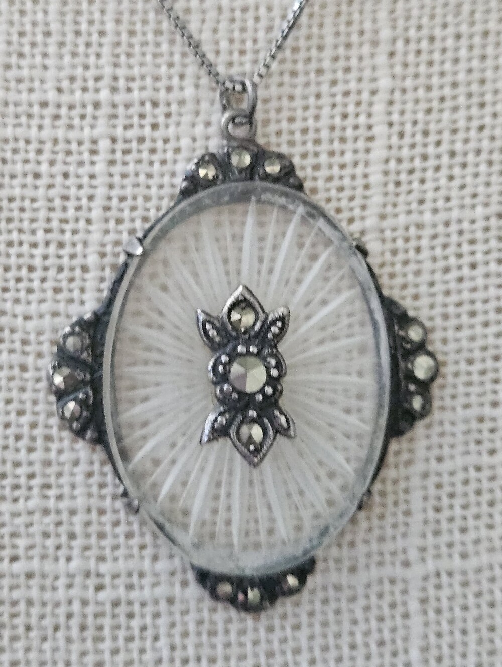 Vintage Sterling Silver Camphor Glass Necklace
